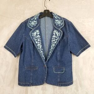 Vintage Jacket Women L Blue Cotton Denim Embroidered Western Gordon & James 80's
